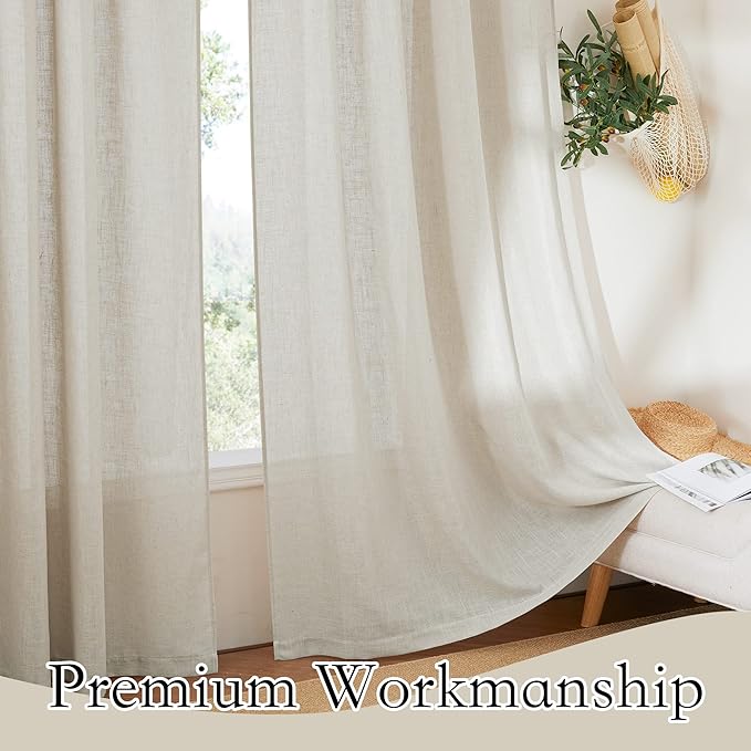 RYB HOME Extra Wide Semi Sheer Curtains, Back Tab Room Divider for Office Bedroom Separation, Large Window Curtains for Sliding Glass Door, Angora, W 70 x L 95, 2 Pcs