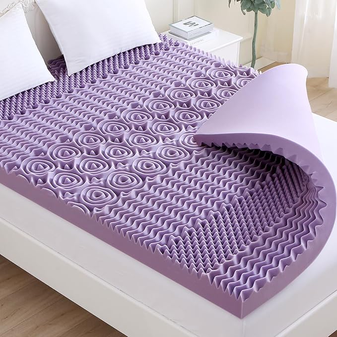 MUXHOMO 2 Inch 7-Zone Full Mattress Topper, Egg Crate Foam Mattress Topper Full Size for Back Pain, Lavender Cooling Gel Infused Bed Pad, CertiPUR-US and Oeko-TEX Certification (54"×75")