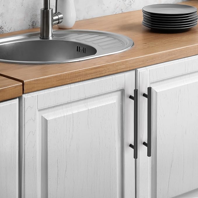 JOY DECOR 3 Pack Cabinet Handles, Black Cabinet Pulls, 6-1/4 in Hole Center Kitchen Hardware, Stainless Steel T Bar Handles for Dresser Drawers