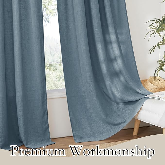 RYB HOME Extra Wide Semi Sheer Curtains, Grommet Easy Sliding Room Divider for Office Bedroom Separation, Large Window Curtains for Sliding Glass Door, Stone Blue, W 100 x L 95, 1 Pcs