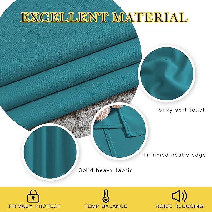 NICETOWN Peacock Teal Blackout Curtains 84inch Length 2 Panels Set - Chic Thermal Insulated Grommet Room Darkening Window Drapes for Bedroom/Living Room, W52 x L84