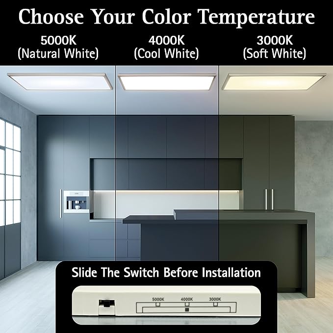 Ultralux 1x4 ft Surface Mount Ceiling Light Panel – Slim, Edge Lit, Flush Mount Flat Panel for Kitchen, Home & Office - TRIAC Dimmable, 3CCT Adjustable Color Temperature (Brushed Nickel, 1 Pack)