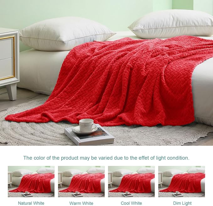 Exclusivo Mezcla Fleece Throw Blanket for Couch, 50x70 Inches Soft Cozy Jacquard Flannel Blankets, Lightweight Fuzzy Plush Warm Throws for Winter, Red
