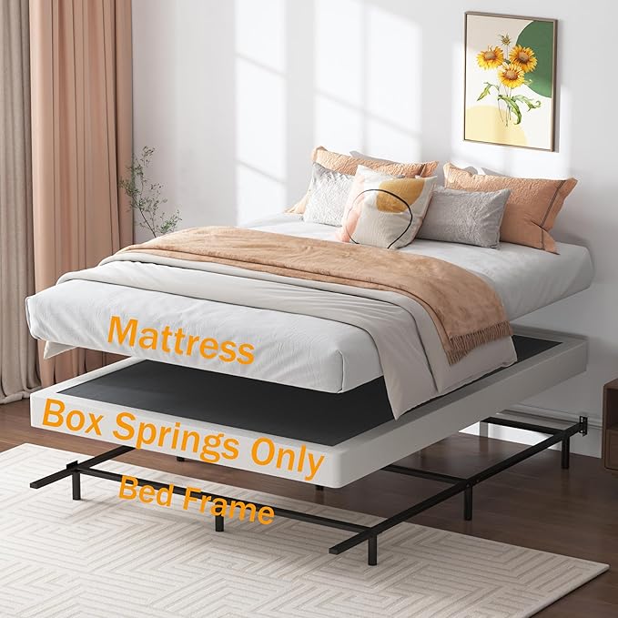 Box Spring King - 3 Inch Heavy Duty Low Profile Metal King Box Springs for Bed, Mattress Foundation, Easy Assembly,Easy Clean Cover