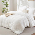 CozyLux Oversized King Comforter Set White Seersucker 7 Pieces 120x98 Bed in a Bag Comforter Set with Sheets, Luxury Soft Bedding Sets with Down Alternative Comforter, Sheets, Pillowcases & Shams