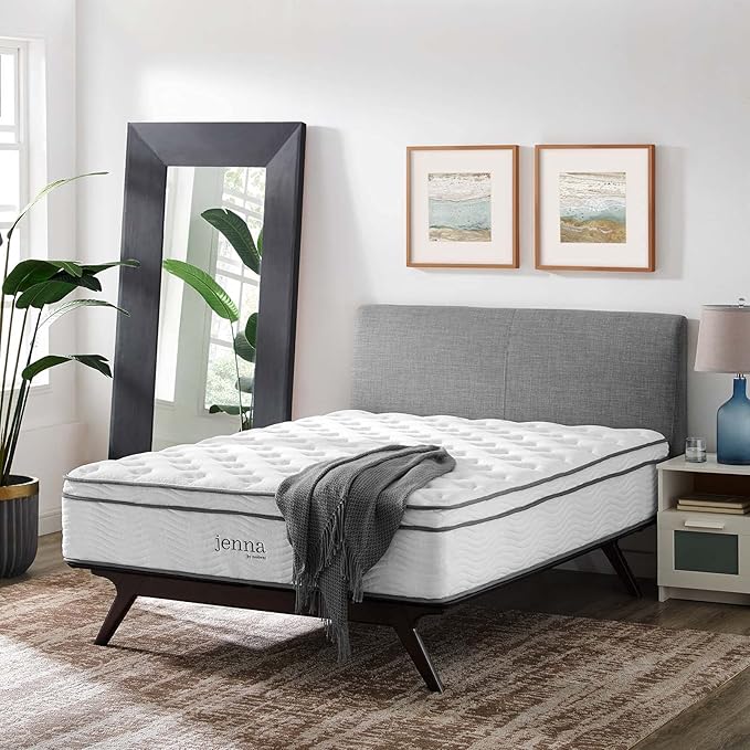 Modway Jenna 14” Innerspring and Memory Foam California King Mattress With Individually Encased Coils, White
