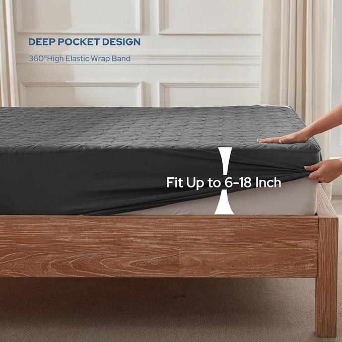BEDLORE Waterproof Mattress Protector, King Size Mattress Pad with Deep Pocket 6"-18" Depth, Soft Noiseless Dirt-Proof Bed Mattress Cover Washable for Home, Bedroom, Hotel (Gray)