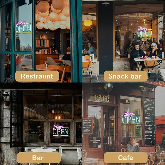 Lounge Open Neon Signs,Bright Led Light, Dimmable, for Business Walls, Shop Coffee, Salon Hotel Store 16.5'' * 12.2'' (USB Powered)