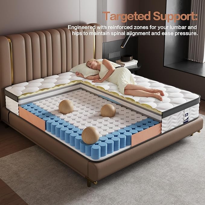 Full Size Mattress,12 Inch Full Mattress,Cooling Gel Memory Foam & Pocket Springs for Back Pain Relief,Pressure Relief & Motion Isolation,CertiPUR-US Certified,Medium Firm,54"x75"