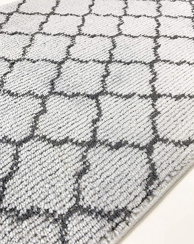 Custom Size Modern Runner Rug Carpet for Hallway Entryway Foyer Kitchen, Slip Resistant Latex Rubber Backed 31 inch Wide X Customized Length, Trellis Grey, 31 inch X 20 feet