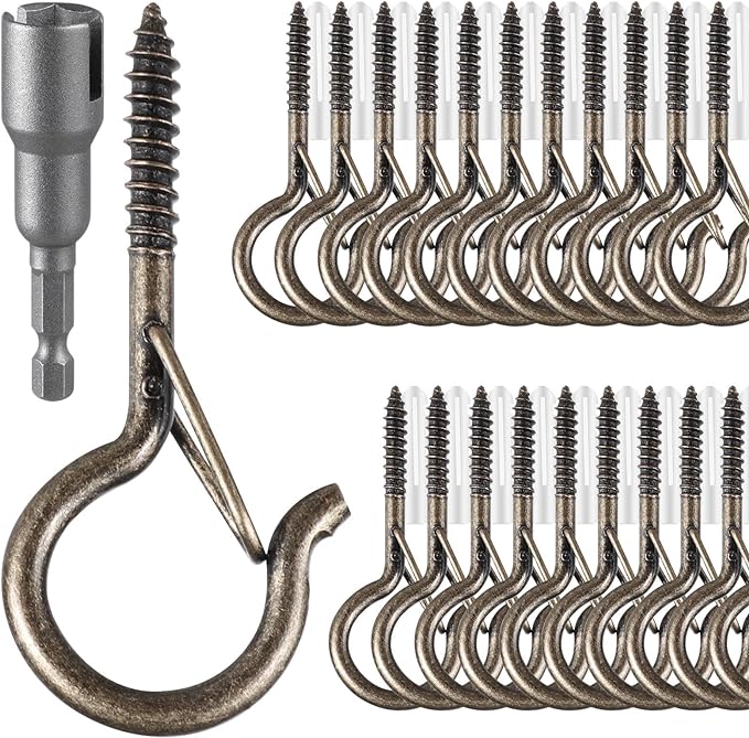 36 PCS Q-Hanger Hooks, Screw Hooks for Outdoor String Lights, Safety Buckle Design Cup Eye Hook for Hanging Christmas Lights, Plants, Mounted on Wall Ceiling, Include 1 Wing Nut Driver, Copper