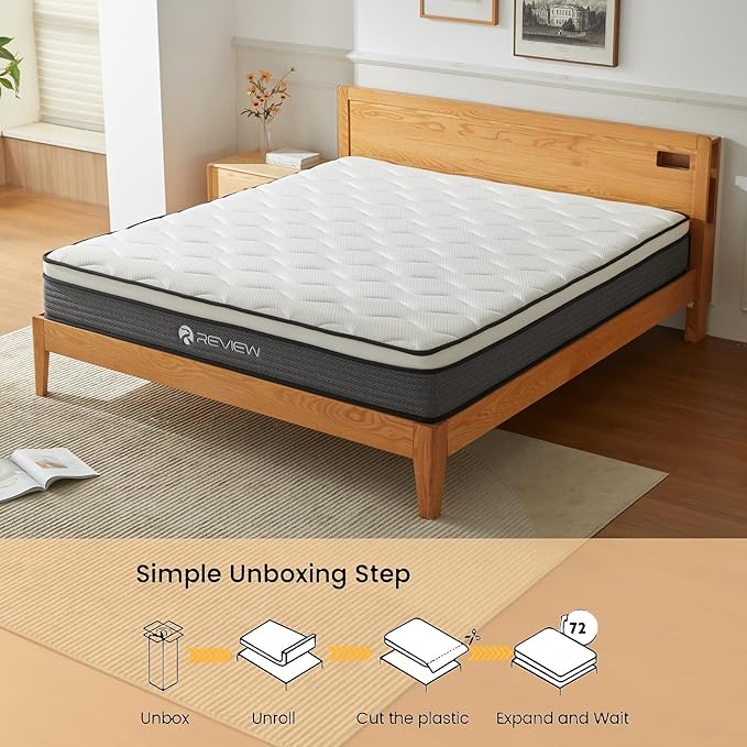 Review Queen Mattresses, 10 Inch Queen Size Mattress in a Box,Memory Foam Hybrid Mattress,with Individual Pocket Spring for Motion Isolation & Silent Sleep, Pressure Relief, Plush Firmness