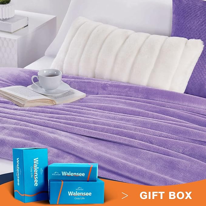 Walensee Fleece Blanket Plush Throw Fuzzy Lightweight (Throw Size 50x60 Lavender) Super Soft Microfiber Flannel Blankets for Couch, Bed, Sofa Ultra Luxurious Warm and Cozy for All Seasons