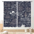 Vintage Nautical Curtains, Marine Coastal Sailboat Compass Anchor Ocean Beach Old Pirate Map Navy Blue Blackout Retro Drapes for Bedroom Living Room Kitchen Bathroom Window 2 Panels, 55"x63" Inch