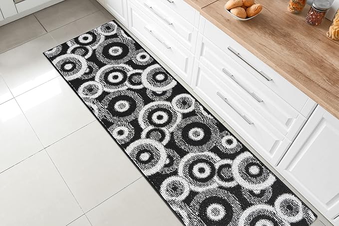 Custom Length Cut to Size Modern Farmhouse Carpet Runner Rug for Hallways, Non Slip Rubber Backed, 31 inch Wide X Customized Length, Geo Black, 31 inch X 23 feet