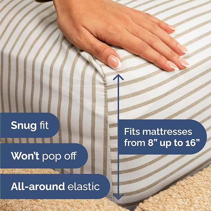Twin Size 3 Piece Sheet Set - Comfy Breathable & Cooling Bed Sheets Set - Hotel Luxury Bedding for Women, Men, Kids, Teens, Boys & Girls - Deep Pockets, Soft, Wrinkle Free - Oeko-Tex - Beige Stripes 2