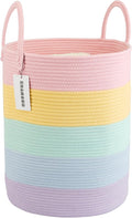Rope Laundry Basket Hamper for Kids Girl Woven Storage Basket for Living Room Bedroom Boho Tall Baskets for Blanket Toys Pillow Towels Baby Nursery Hamper Bin rainbow