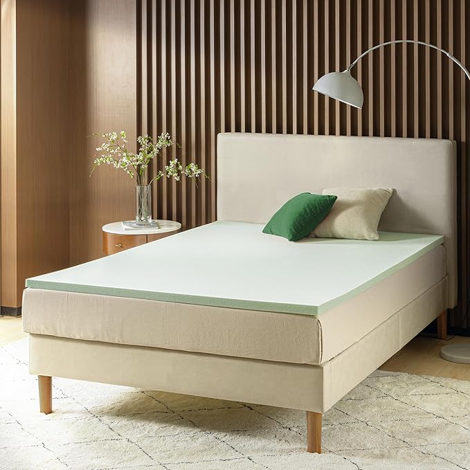 ZINUS 2 Inch Green Tea Memory Foam Mattress Topper, Smaller, More Convenient WonderBox Packaging, Pressure-Relieving Layers, CertiPUR-US Certified, Queen