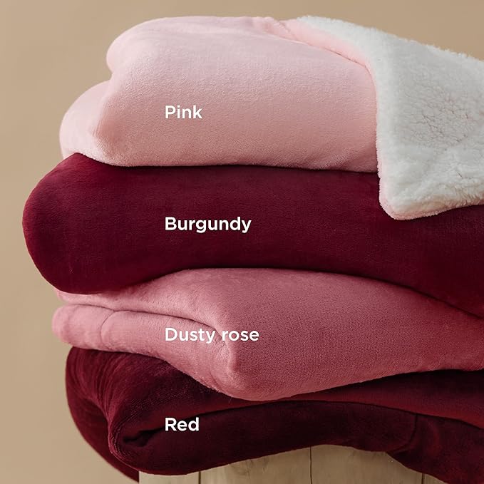 Bedsure GentleSoft Sherpa Fleece Blankets Queen Size for Bed - Thick and Warm Throw for Girls and Women, Soft Fuzzy Plush Queen Blanket for Winter, Dusty Rose, 90x90 Inches