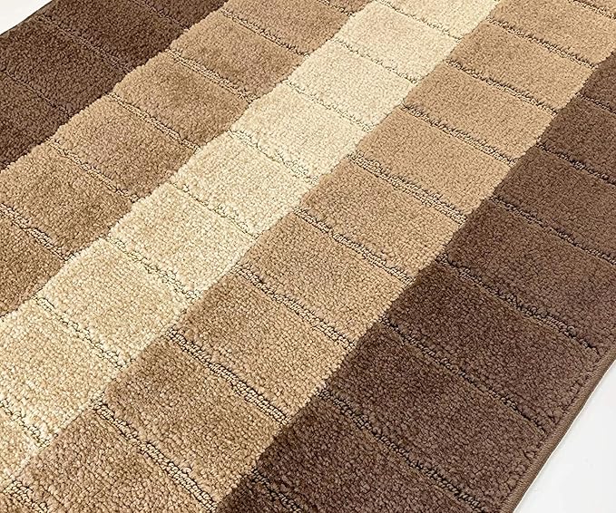 Custom Size Modern Geometric Pattern Carpet Runner Rug for Hallways, Slip Resistant Latex Rubber Backed, 31 inch Wide X Customized Length, Squares Brown, 31 inch X 9 feet