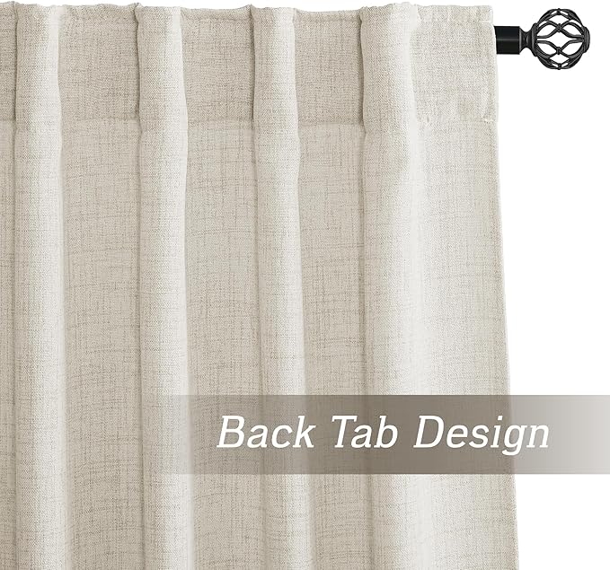 RYB HOME Living Room/Bedroom Curtains and Drapes Linen Sheer, Light Filtering Curtains 108 inches Long, Back Tab/Rod Pocket, Cream Colored, W 52 x L 108 inches, 2 Panels Set