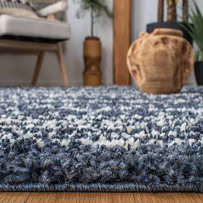 SAFAVIEH Arizona Shag Collection Area Rug - 6'7" Square, Slate Blue & Ivory, Moroccan Design, Non-Shedding & Easy Care, 1.6-inch Thick Ideal for High Traffic Areas in Living Room, Bedroom (ASG741L)
