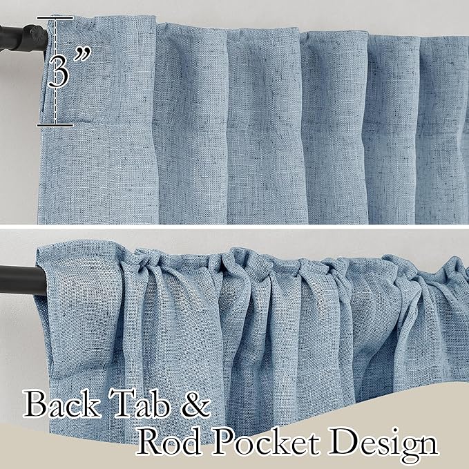 RYB HOME Blue Linen Sheer Curtains for Living Room Kids Room, Semi Transparent Elegant Flax Linen Texture Breathable Durability Decor 72 inch Length, W 52 x L 72 inches, Dusty Blue, 2 Panels