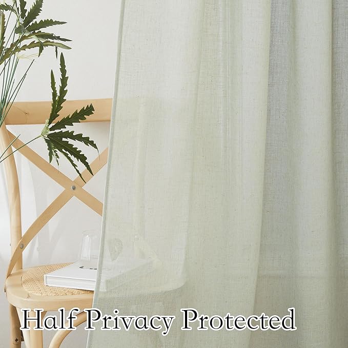 RYB HOME Extra Wide Semi Sheer Curtains, Grommet Easy Sliding Room Divider for Office Bedroom Separation, Large Window Curtains for Sliding Glass Door, Sage Green, W 100 x L 84, 1 Pcs