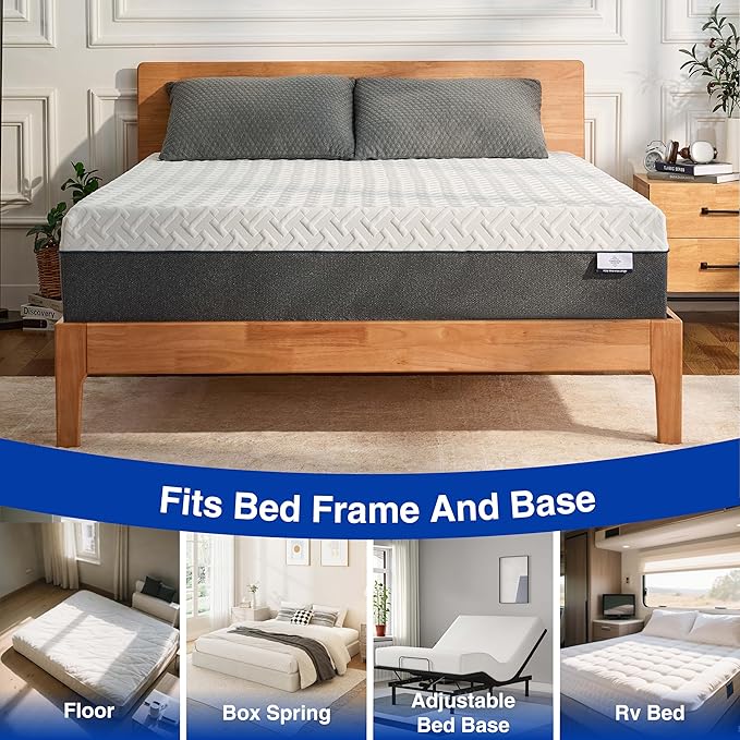 12 Inch King Green Tea Memory Foam Mattress for Cool Sleep & Pressure Relief, Bed in a Box, Removable Cover No Fiberglass, CertiPUR-US Certified