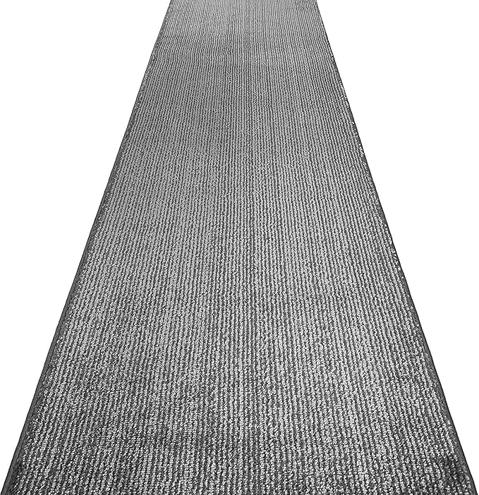 Custom Length Cut to Size Wide Width Carpet Runner Rug for Hallways, Skid Resistant Latex Rubber Backed, 31 inch Wide X Customized Length, Stripe Grey, 31 inch X 16 feet