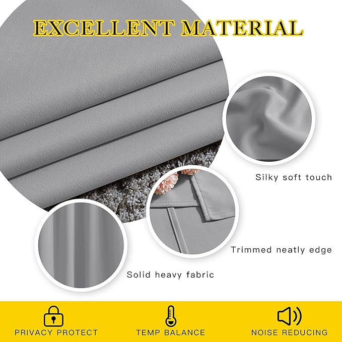 NICETOWN Blackout Curtains Panels for Bedroom - 3 Pass Microfiber Noise Reducing Thermal Insulated Solid Ring Top Blackout Window Drapes (2 Panels, 66 x 72 Inch, Silver Grey)