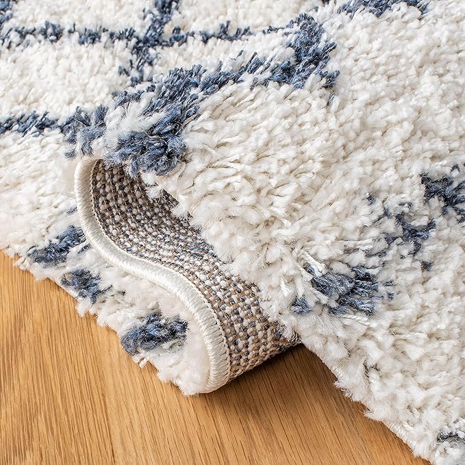 SAFAVIEH Arizona Shag Collection Area Rug - 6'7" x 9'2", Ivory & Slate, Moroccan Design, Non-Shedding & Easy Care, 1.6-inch Thick Ideal for High Traffic Areas in Living Room, Bedroom (ASG741M)