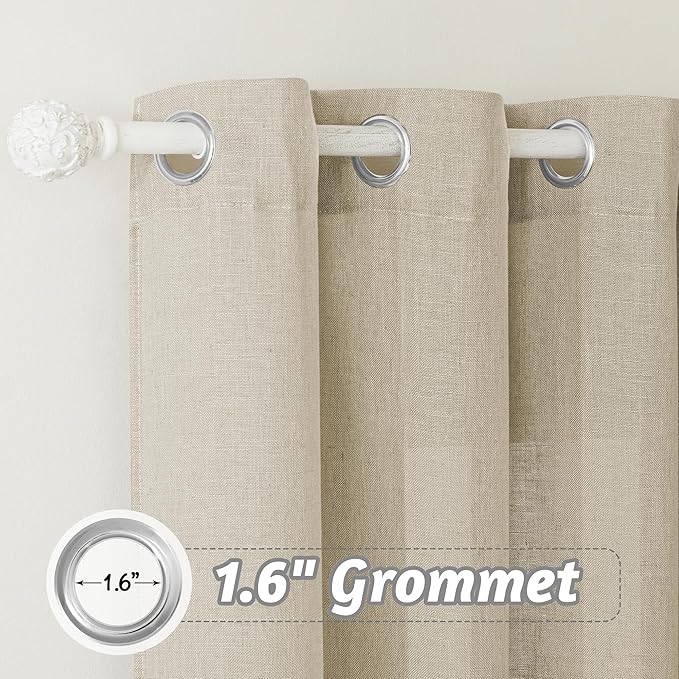 RYB HOME Extra Wide Linen Curtains Semi Sheer - Light Filtering with Vertical Weave Natural Breathable Fabric for Living Room Bedroom Farmhouse Window Treatments, Beige, W 100 x L 90, 1 Pc