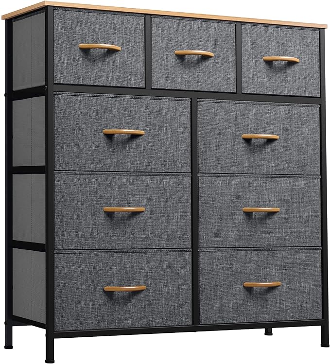YITAHOME Dresser with 9 Drawers, Fabric Dresser for Bedroom, Living Room, Hallway, Closets (Dark Grey)