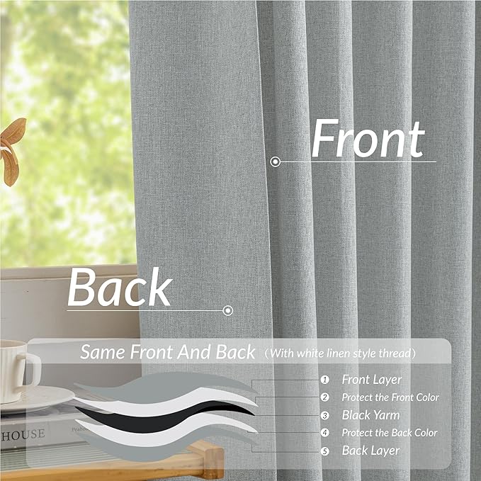 KangBang Pinch Pleat Grey Blackout Curtains 96 Inches Long, Linen Pinch Pleated Drapes for Living Room Office with Hooks Track System, Aesthetic Boho Vertical Home Decor(2 Panels,42Wx96L, Fog Grey)