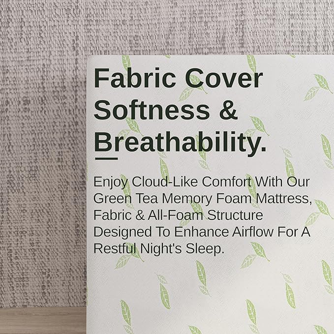 NapQueen Twin Size Green Tea Infused Memory Foam Mattress, 12 Inch, CertiPUR-US Certified