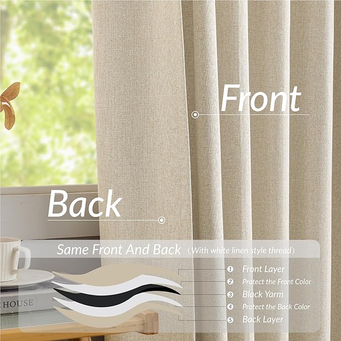KangBang Pinch Pleat Beige Black Out Curtains 96 Inches Long, Pinch Pleated Drapes for Living Room Office with Hooks Track System, Thermal Insulated Track Curtains 2 PCs(42Wx96L, Natural Beige)