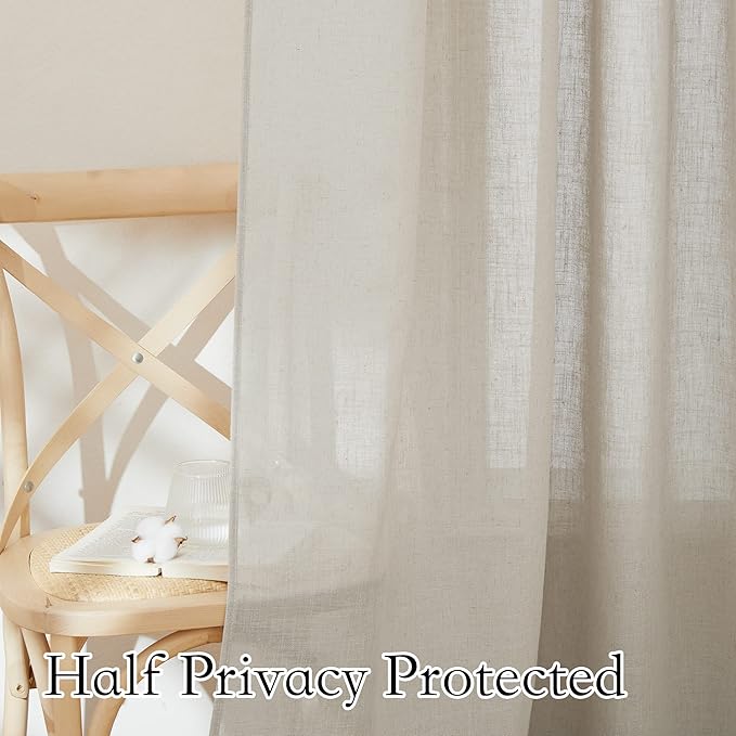 RYB HOME Extra Wide Semi Sheer Curtains, Back Tab Room Divider for Office Bedroom Separation, Large Window Curtains for Sliding Glass Door, Angora, W 70 x L 95, 2 Pcs