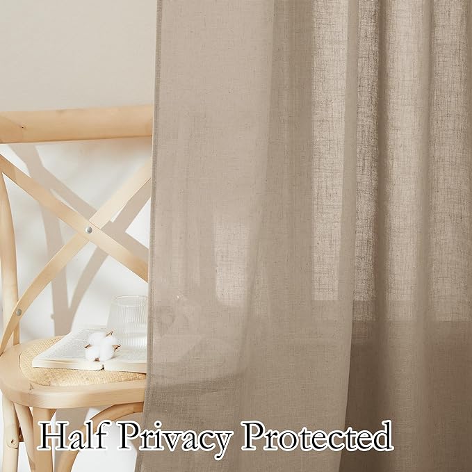 RYB HOME Extra Wide Semi Sheer Curtains, Grommet Easy Sliding Room Divider for Office Bedroom Separation, Large Window Curtains for Sliding Glass Door, Khaki, W 100 x L 84, 1 Pcs