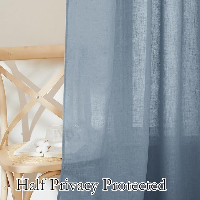 RYB HOME Semi Sheer Curtains for Closet Kitchen, Semi Translucent Privacy Protection Light Filtering Decorative Short Small Window Drapes for Bedroom, W 52 x L 45 inches, Dusty Blue, 2 Panels
