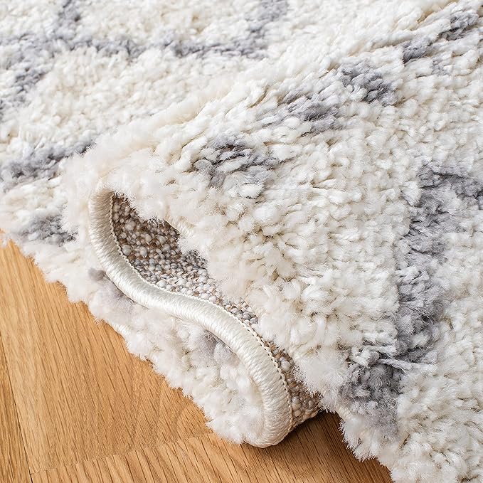 SAFAVIEH Arizona Shag Collection X-Large Area Rug - 11' x 15', Ivory & Grey, Moroccan Design, Non-Shedding & Easy Care, 1.6-inch Thick Ideal for High Traffic Areas in Living Room, Bedroom (ASG741F)