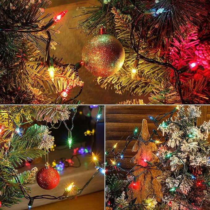 Hopolon Christmas Lights Multicolor,2PACK 13 Feet 50Count Incandescent Christmas Tree Lights with Green Wire,Connectable Mini Lights Set for Indoor,Outdoor,Holiday,Home,Party,Xmas,Easter,Multicolor