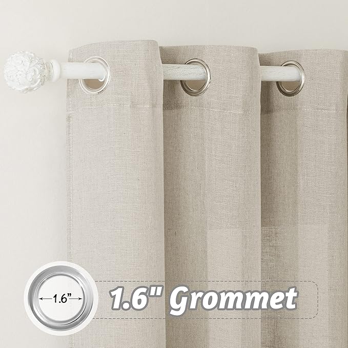 RYB HOME Linen Blended Curtains - Grommet Semi Sheer Light Filtering Half Privacy Elegant Vertical for Living Room Home Office Modern Farmhouse Decor, Angora, W 60 x L 95, 1 Panel