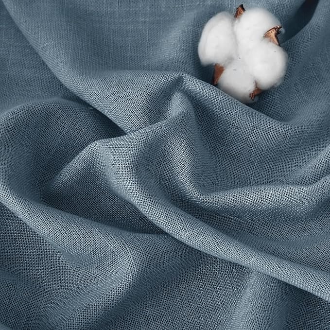 RYB HOME Stone Blue Sheer Curtains 84 inch Length Soft Linen Texture Curtains Light Glare Filering Privacy Window Decor for Living Room Sliding Door Picture Window, W 52 x L 84 inch, 2 Panels