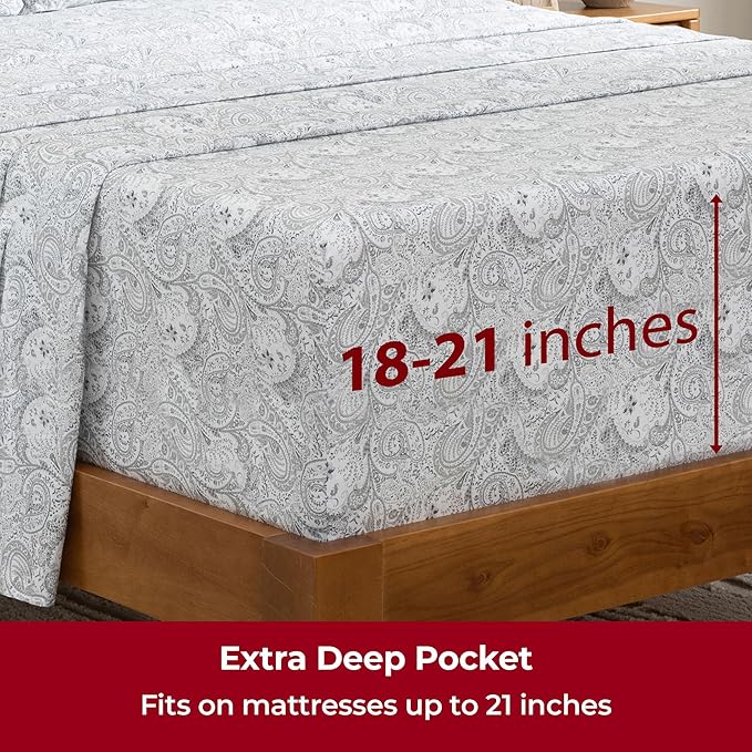 Mellanni Extra Deep California King Sheets - 4 PC Iconic Collection Bedding - Luxury, Ultra Soft, Cooling Bed Sheets - Wrinkle, Fade, Stain Resistant (Cal King, Paisley Gray)