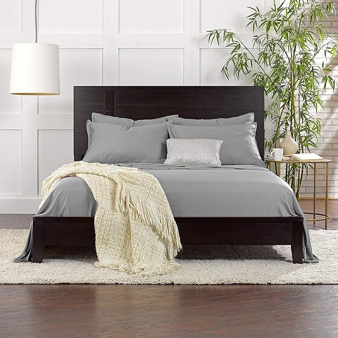 Short Queen Sheets by Pure Bamboo for RV Camper (60"x75") - Genuine 100% Organic Viscose Derived from Bamboo Bed Sheet Set, Soft & Cooling, Lifetime Quality Promise (Short Queen, Stone Grey)