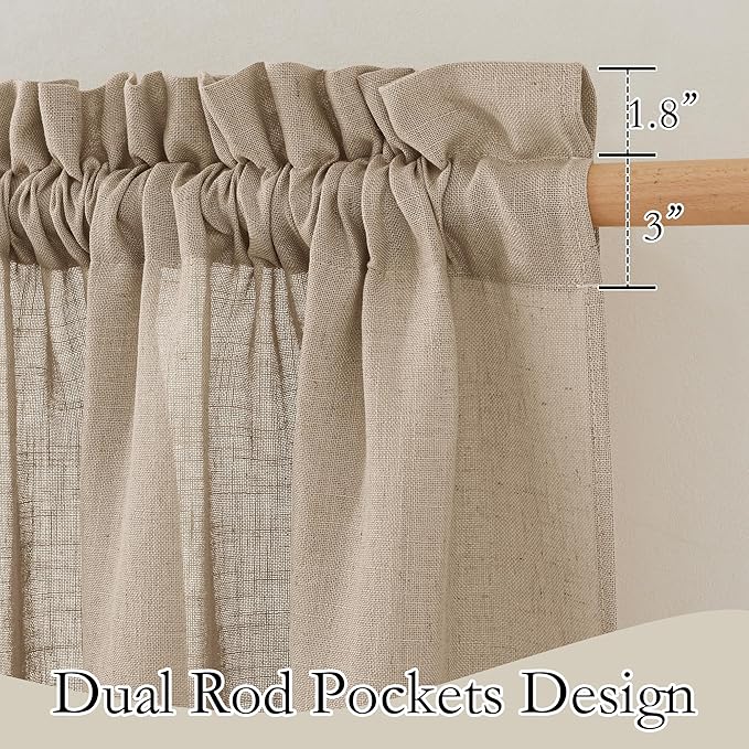 RYB HOME Khaki Linen Curtains 95 inches, Rod Pocket Linen Blend Boho Farmhosue Elegant Light Filtering Privacy Protected Panels for Dining Room, 52" W, 2 Panels