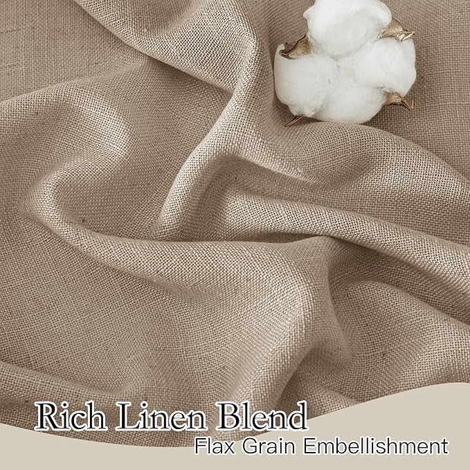 RYB HOME Extra Long Linen Curtains for Dining Room 120 inches Long, Back Tab Farmhouse Light Filtering Privacy Lightweight Floor Sweeping Drapes for Living Room, Khaki, 52" W, 2 Panels