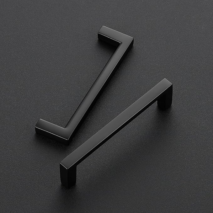 Ravinte 5 Pack Matte Black Cabinet Pulls, 3-3/4 Inch (96mm) Hole Center Slim Kitchen Handles, Square Drawer Pulls for Cabinets & Cupboards, Hardware