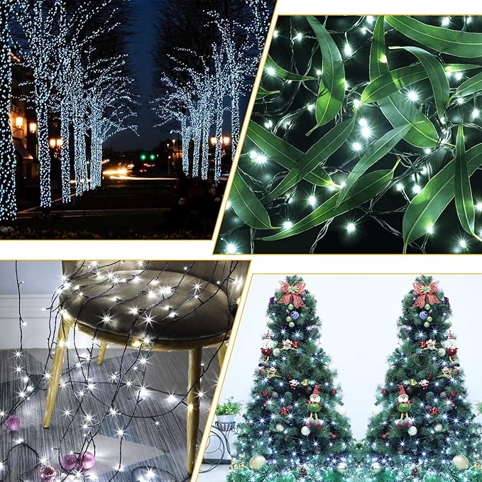 QUWIN White Christmas String Lights, 115Ft 300 LED UL Certified 8 Modes with End-to-End Plug, Indoor & Outdoor Fairy Light for Christmas Tree, Patio, Wedding, Party (115Ft Cool White)